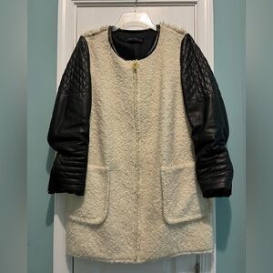 Zara Women Sherpa Faux Leather Quilted Sleeve Size L